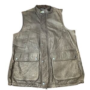 Vintage TravelSmith Brown Leather Vest Corduroy Collar Travel Expedition Men’s M